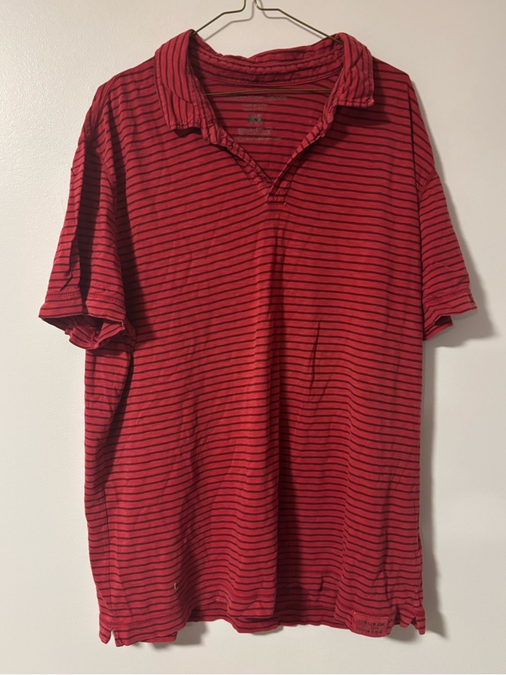Vtg Calvin Klein Jeans Red Striped Cotton Polo Shirt Vintage Size XL